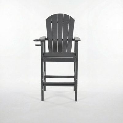 Chaise Adirondack en PEHD à hauteur de bar avec porte-gobelet, chaise de bar d'extérieur toutes saisons avec accoudoirs