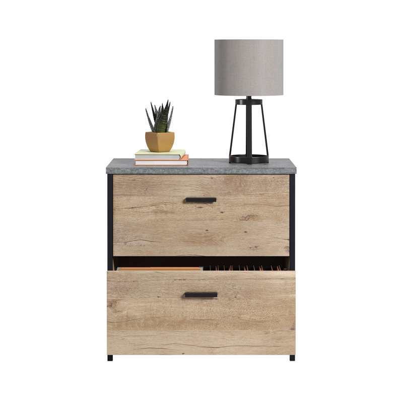 Lateral File With Large Drawers, Brown Finish, Brown