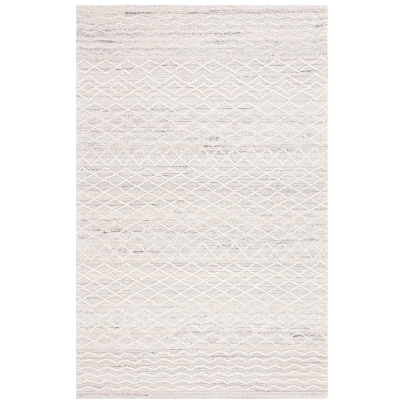 Khriz Hand Tufted Wool Cotton Geometric Rug in Gray, Rectangle 8' x 10'