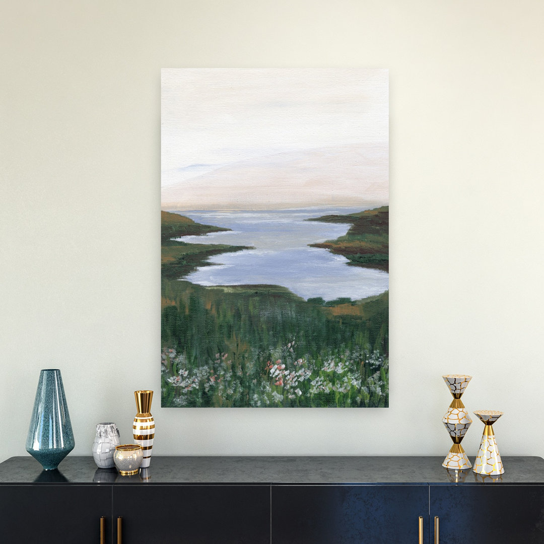 Wildflower Coast View Peaceful Serene Tranquil Coastal Landscape Wall Art Print