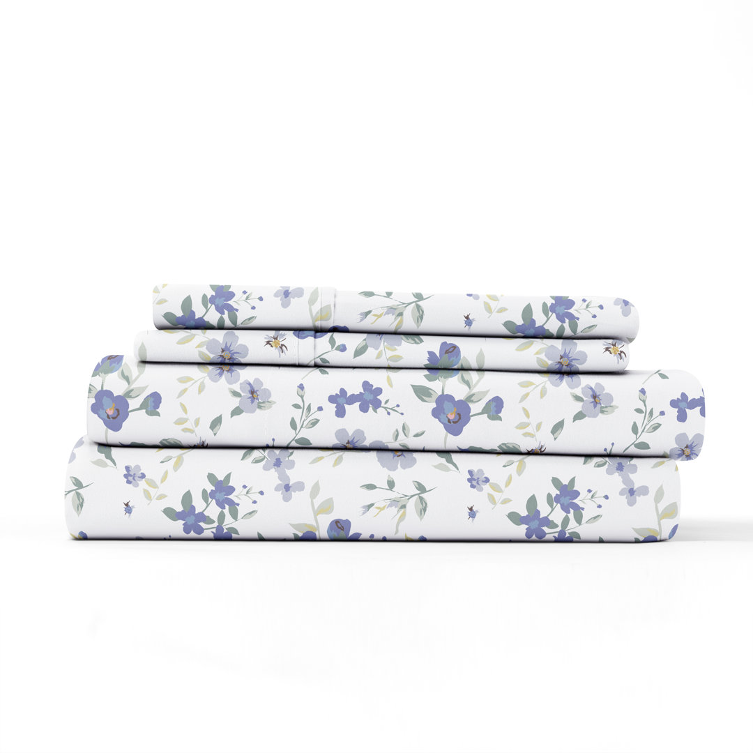 4 Piece Floral Blossoms Patterned Bed Sheet Set Becky Cameron 