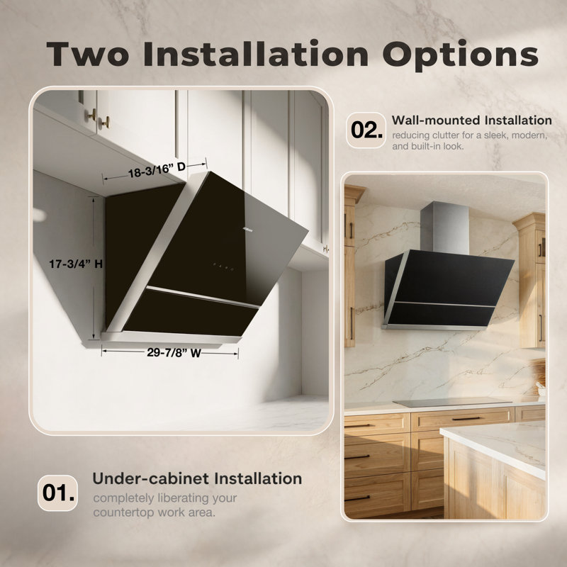 ROBAM R-Max Series 30" Under Cabinet/Wall Mount Range Hood - 1050 CFM，Gesture Control，A++ Filter，Easy Wipe-Clean Surface LED Light，Black Tempered Glass