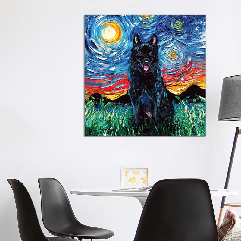 Reproduction d’art, "Schipperke Night" par aja Trèves, H 37 po x l 37 po x P 1,5 po, Toile tendue, Pas de tapis