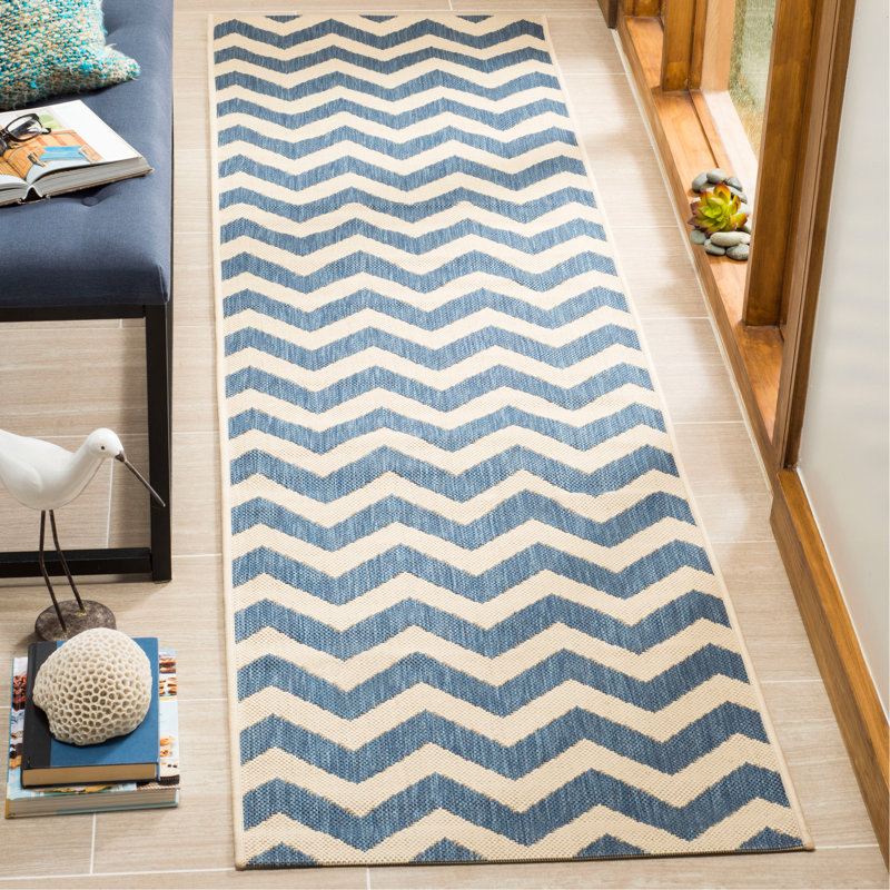 Arneshia Chevron Blue/Beige Indoor / Outdoor Area Indoor/Outdoor Area Rug, Runner 2'3" x 10'
