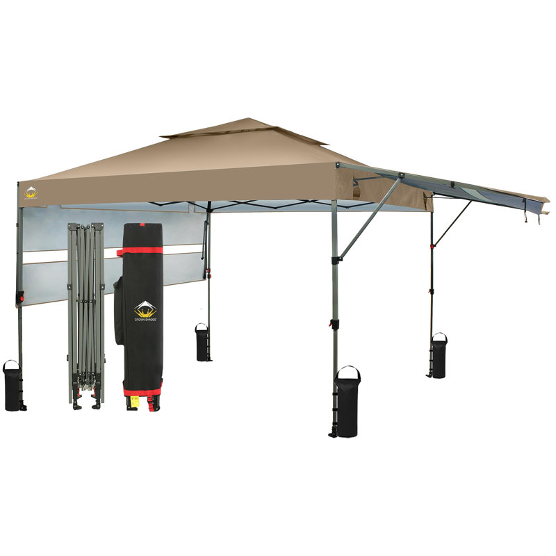 CROWN SHADES 10x10 Pop up Canopy Tent Patended Centerlock Instant Commercial Canopy with 150D Silver Coated Fabric Including 2 Extend Awnings, 4 Ropes, 8 Stakes, 4 Weight Bags, STO 'N Go Bag