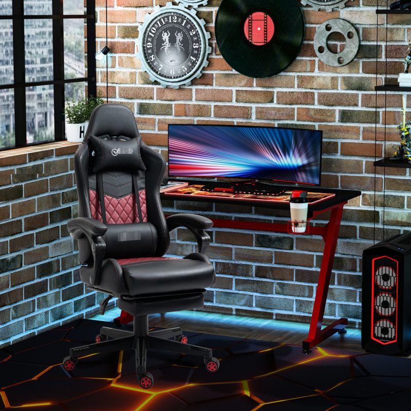 Fauteuil de jeu en cuir noir Pu