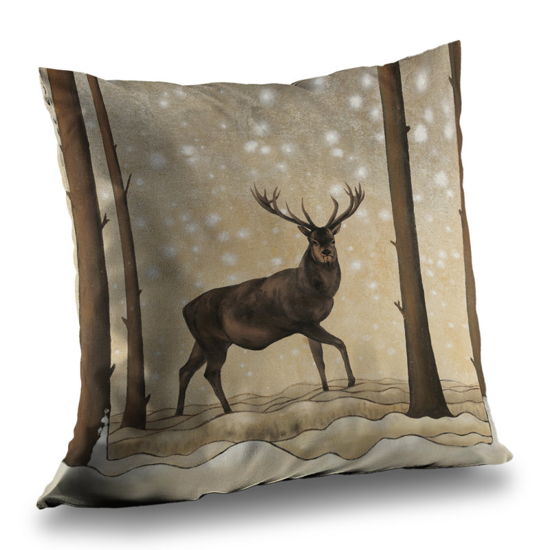 Roe Deer in Winter Landscape - Brown Snow Poly Twill Throw