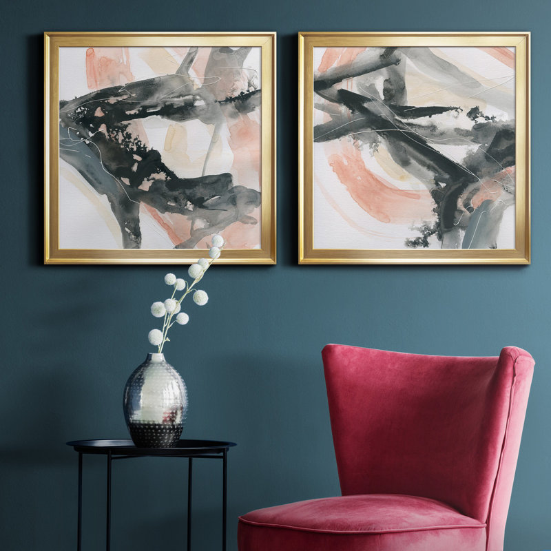 Intersection I - ensemble de 2 peintures sur toile encadrées, H 34,5 po x l 69 po x P 1,5 po, Or