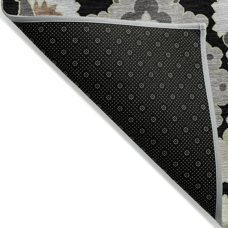 Black Rectangular Washable Synthetic Area Rug, 30" x 20"