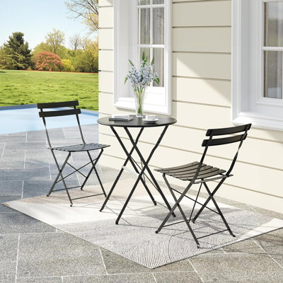 3-Piece Folding Bistro Set, Steel Frame Table and Chairs, Space-Saving Patio Furniture, Black