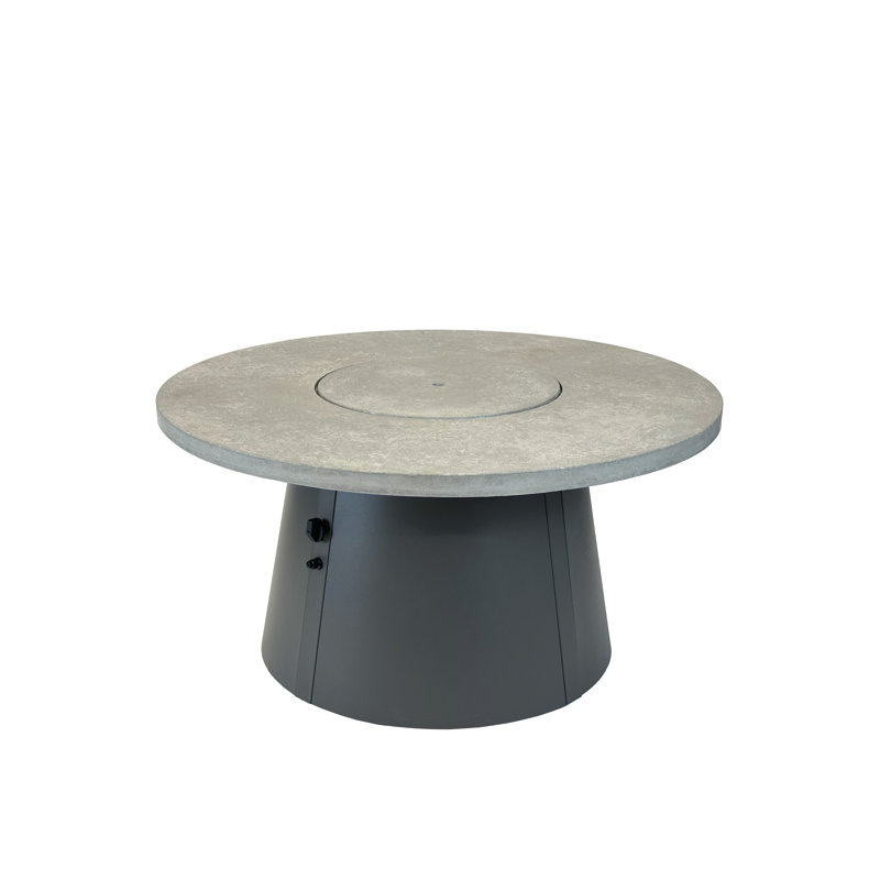 Cirvalo Round Gas Fire Pit Table With Fossil Top & Base, Gray, 24.50" H x 48" W x 48" D