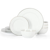 Martha Stewart Gracie Lane High Fired Porcelain Plates and Bowls Set White w/ Gold Band