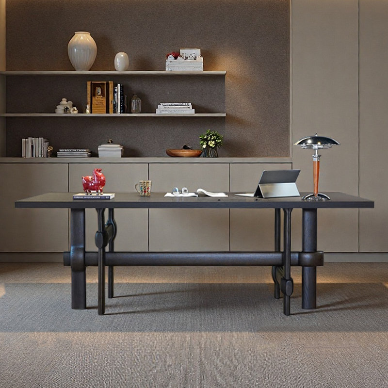 Minimalist desk, rectangular home office table, Tan, 29.53" H x 86.61" W x 35.43" D