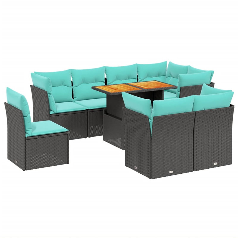 Ensemble de canapé de patio 9 pièces avec coussins en rotin de polyester noir