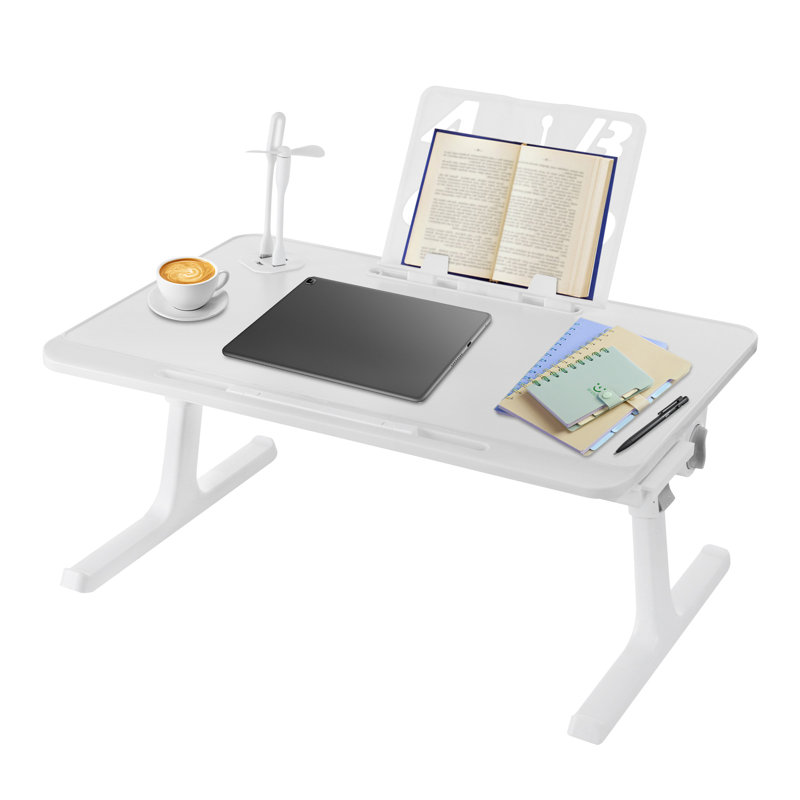 Foldable Rectangular Bed Laptop Tray Adjustable Height, White