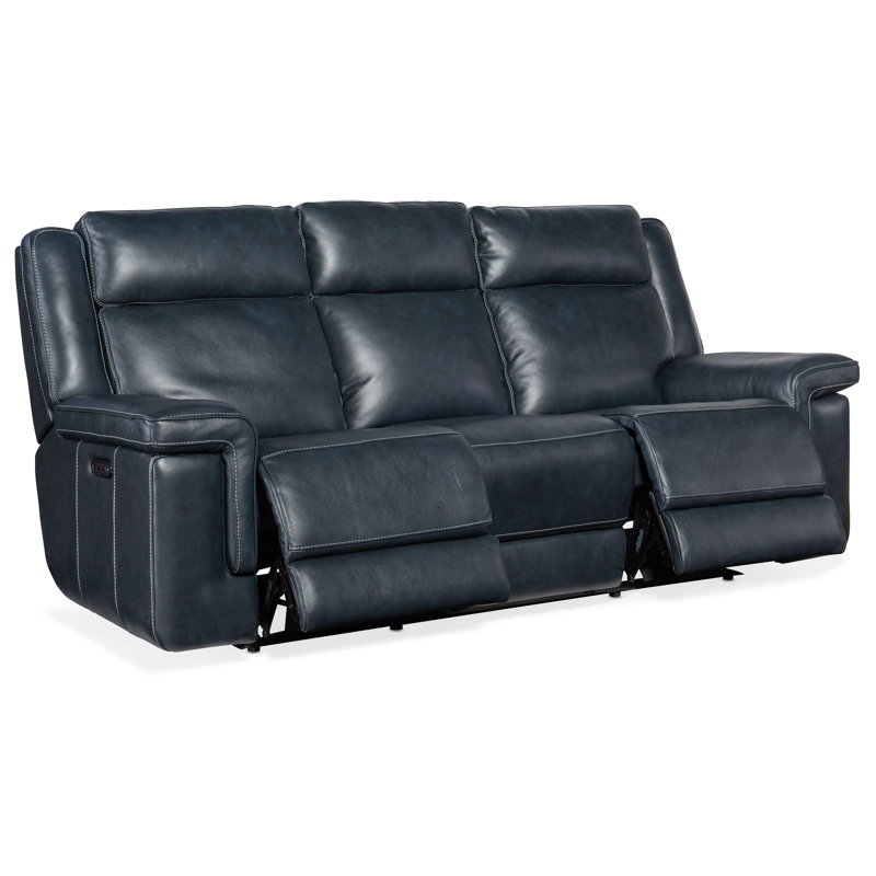Montel Lay Flat Power Sofa with Power Headrest & Lumbar, Genuine Leather Cosmos Cobalt, 43" H x 87.5" W x 40.5" D, 3