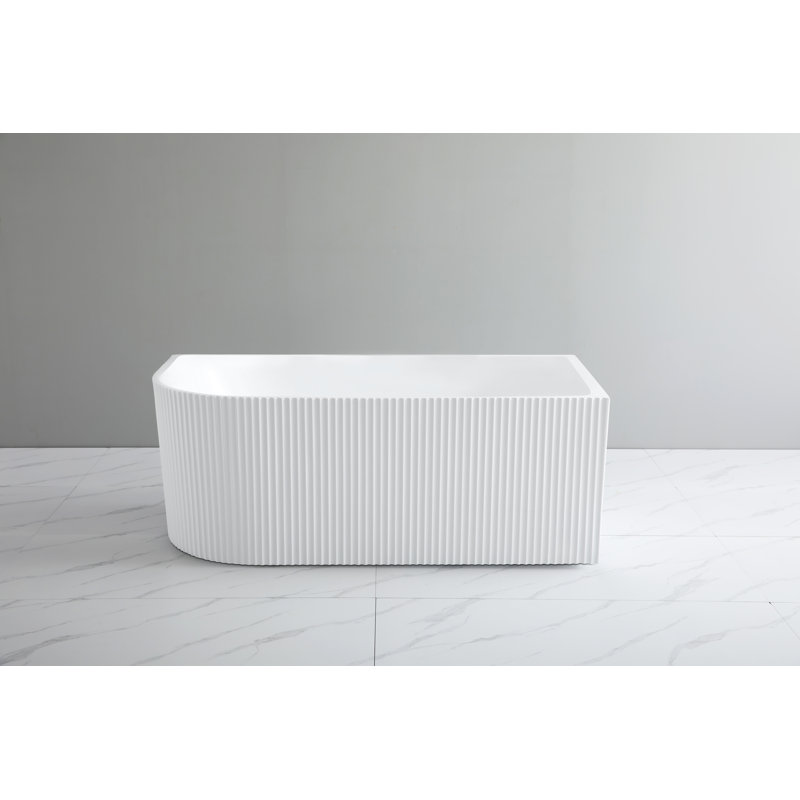 59'' Freestanding Bathtub Right Drain Corner Soaking Tubs Acrylic Bathtub with Overflow for Bathroom