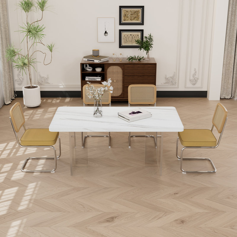 Rectangle Acrylic Dining Set, Olive, 5