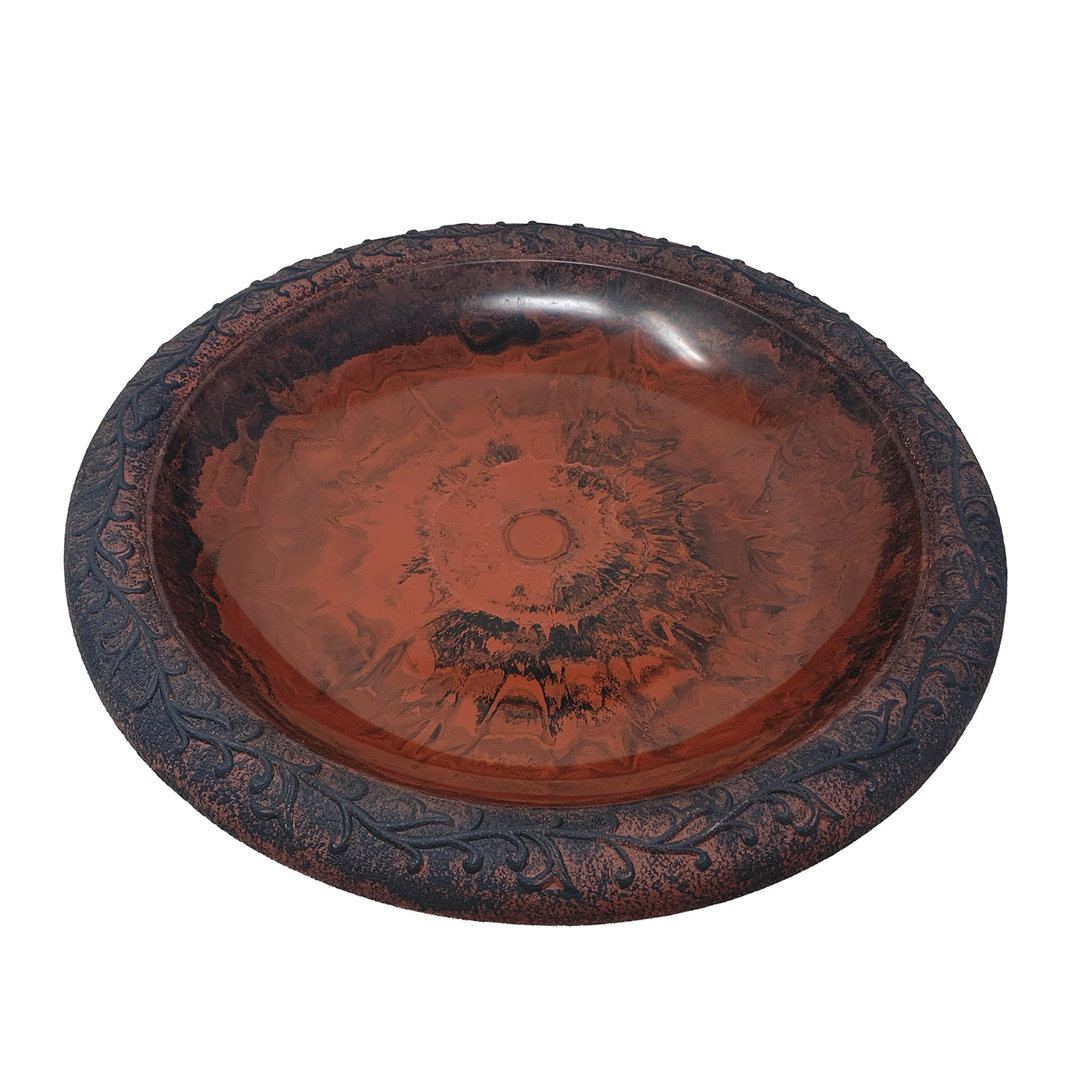 Birds and Beyond 19" D Red/Charcoal Fiber Clay Birdbath Bowl with Design Rim Agustin Collection Fleur De Lis Living