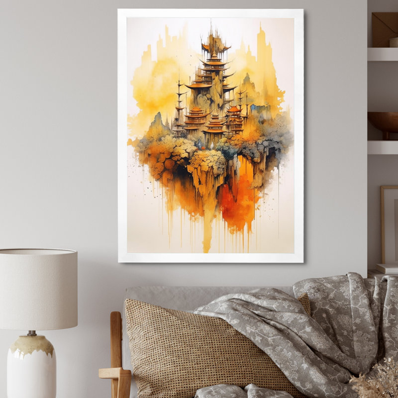 Impression sur toile majestueuse, paysages chinois I, Cadre simple blanc, H 44 po x l 34 po x P 1,5 po