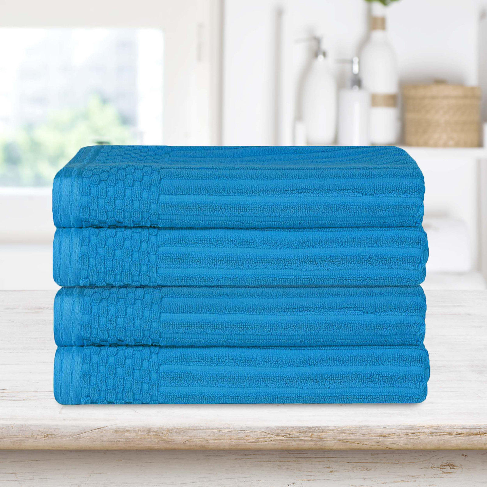 Ribbed Cotton Bath Towel, Azure