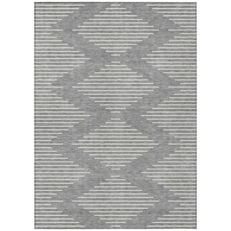 Gray Geometric Flat Woven Synthetic Area Rug 5' x 7'
