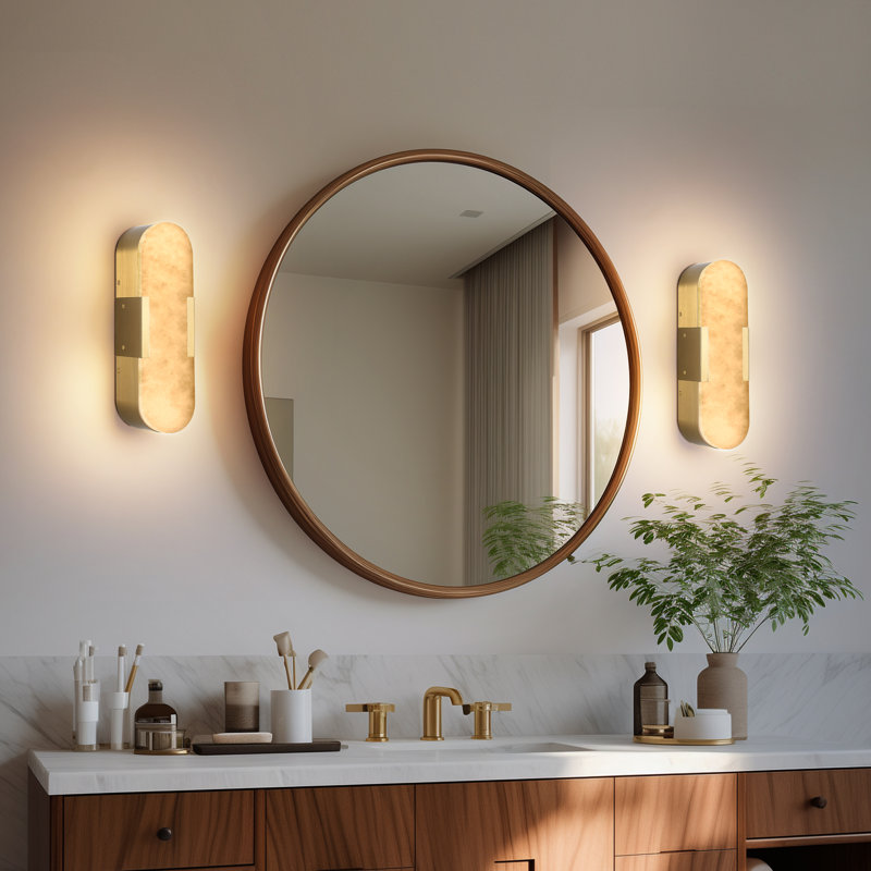 Alabaster Marble Wall Sconce, Set of 2 Modern Indoor LED Wall Lighting for Bathroom, Bedroom, Living Room, Hallway, Stairway