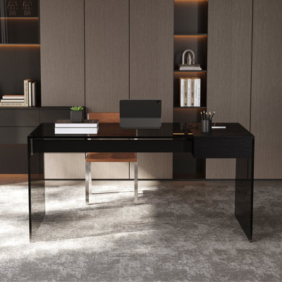 53.14" Tempered Glass Desk, Game Desk With Storage Drawer