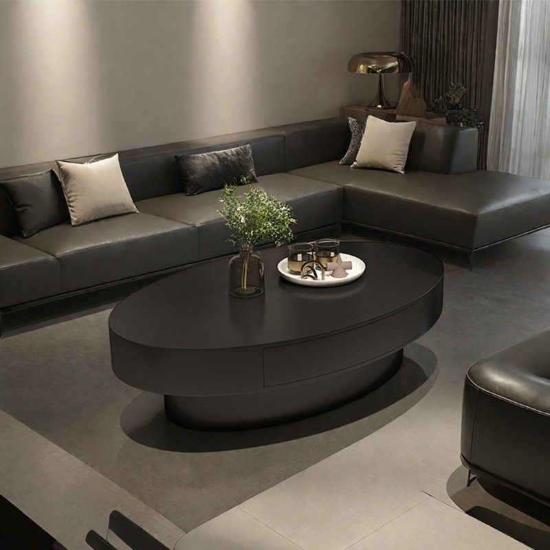 Modern and simple oval coffee table, 13" H x 51.2" L x 33.5" W, Black
