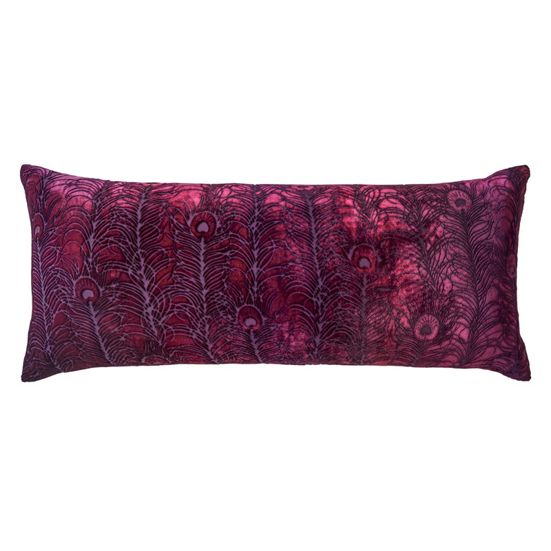 Peacock Feather Square Velvet Pillow Cover & Insert, Rectangle 16"H x 36"W, Gunmetal