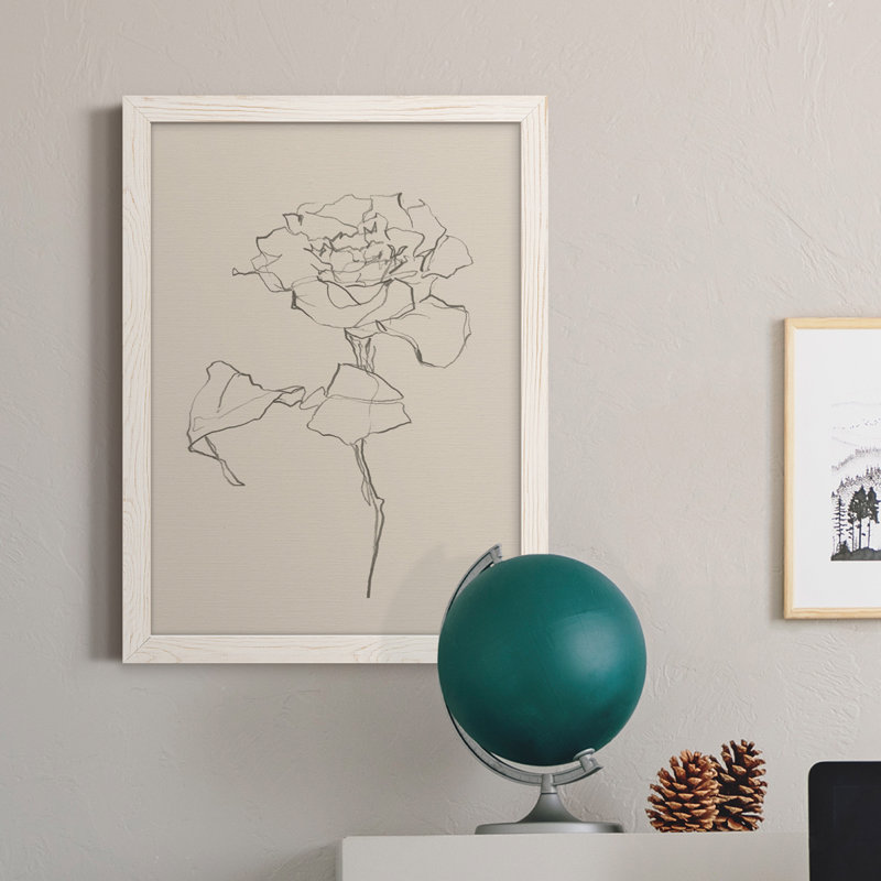 Floral Contour Study I - Peinture sur toile encadrée, H 32 po x l 23 po x P 1 po, Blanc