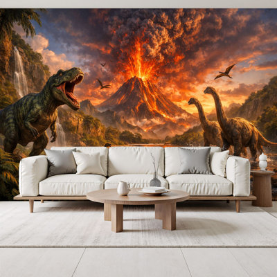 Papier peint adhésif pelez et collez, paysage de rivière volcanique pré-historique, paysage de rivière volcanique H 69 po x l 96 po, papier peint amovible en PVC auto-adhésif pour chambre à coucher, bureau à domicile