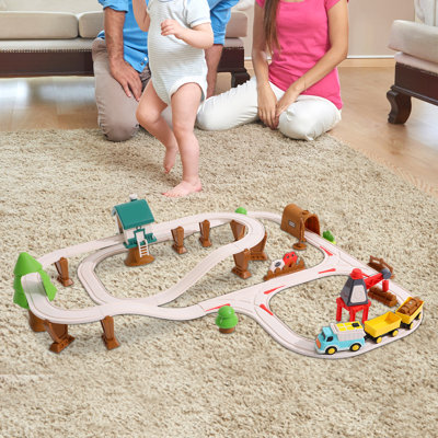 62-Piece Magnetic Construction Truck & Track Playset - Interactive Light-Up Engineering Vehicle with Curved Rails, Road Signs & Trees - Durable ABS STEM Building Toy for Kids