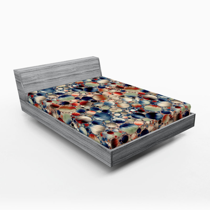 Drap-housse floral Ambesonne, Brun clair / bleu foncé / motif à pois vermillon, Drap-housse grand