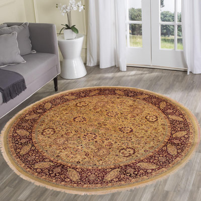 Tapis rond brun / or en laine noué à la main 8 pi 1 po Lavallie