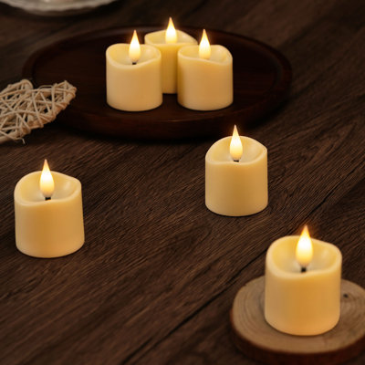 Ensemble de 12 bougies votives DEL rechargeables avec mèche 3D, sans flamme, couleur ivoire vacillante