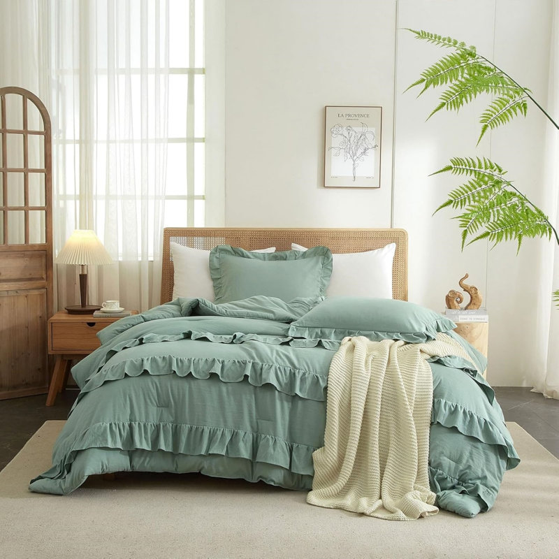 Microfiber Modern Style Comforter Set, Mint, Queen Comforter + 2 Standard Pillowcases