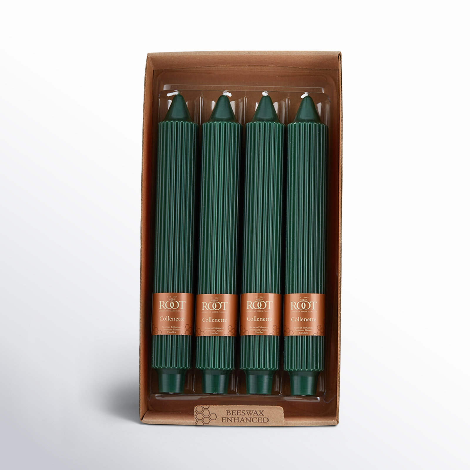 Grecian Collenette Unscented Taper Candle, 9" H x 1.25" W x 1.25" D, Green