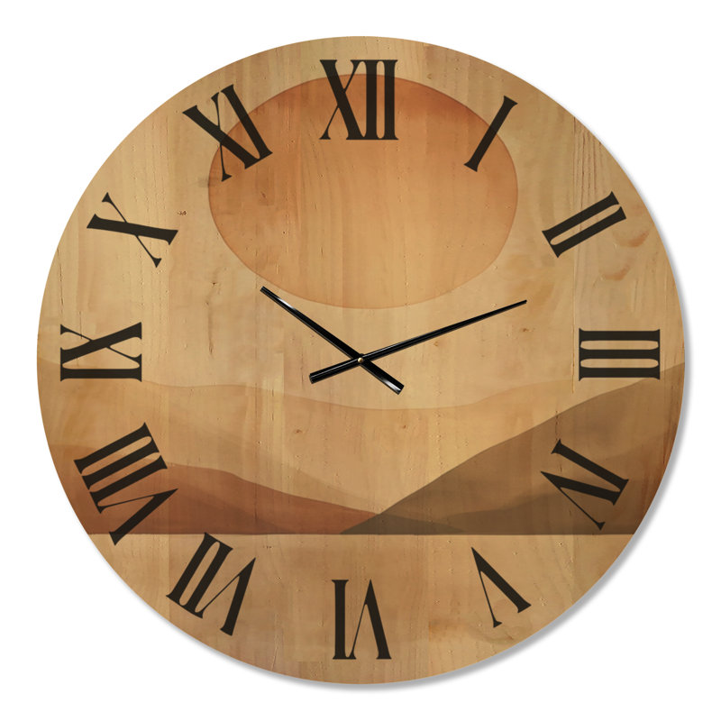 Horloge murale bohème marron « Soleil chaud sur les collines », imprimée sur bois, Extra Large