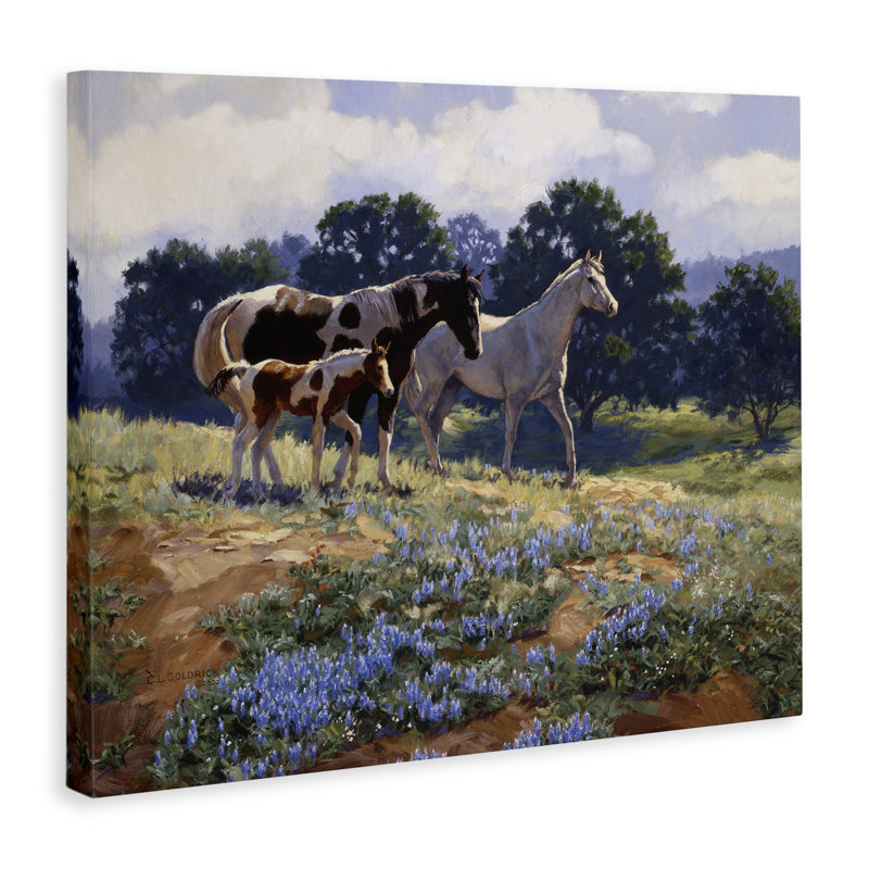 «Horse Family in Floral Meadow», art mural par Claire Goldrick, H 36 po x l 48 po