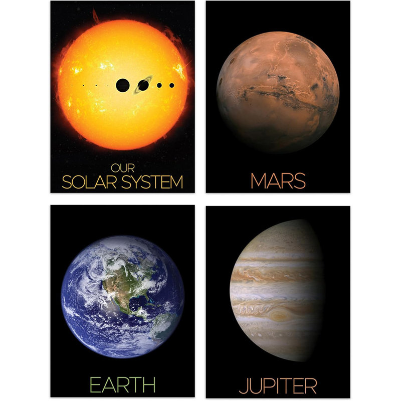 NASA Our Solar System The Sun And Planets Mars Earth Jupiter - 4 Piece No Frame Print, 29.7cm H x 21cm W x 0.4cm D