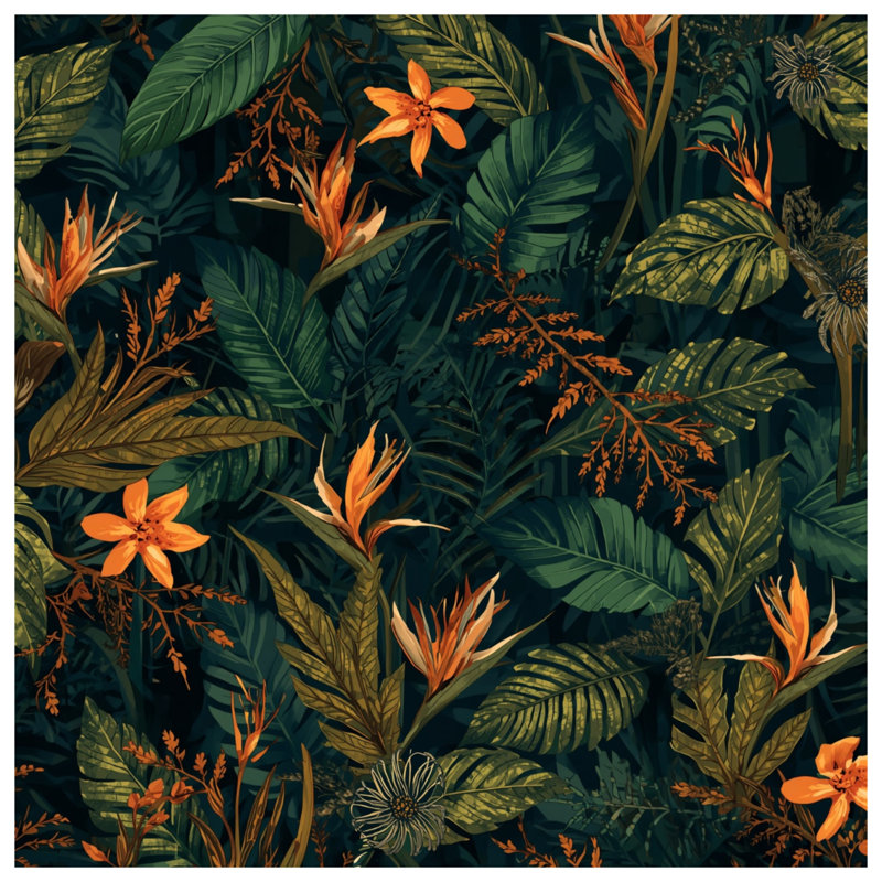 Tropical Foliage Pattern Wall Tapestry - Tropical Wall Decor, 68in H x80in W with 4 Grommets