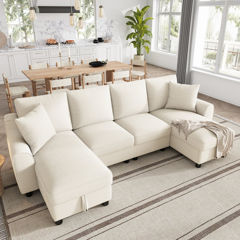 5 Seater Chenille Sofa & Chaise, Beige