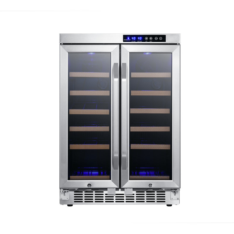 EdgeStar 24 Inch Wide 36 Bottle Built-In Wine Cooler with Dual Cooling Zones and French Doors