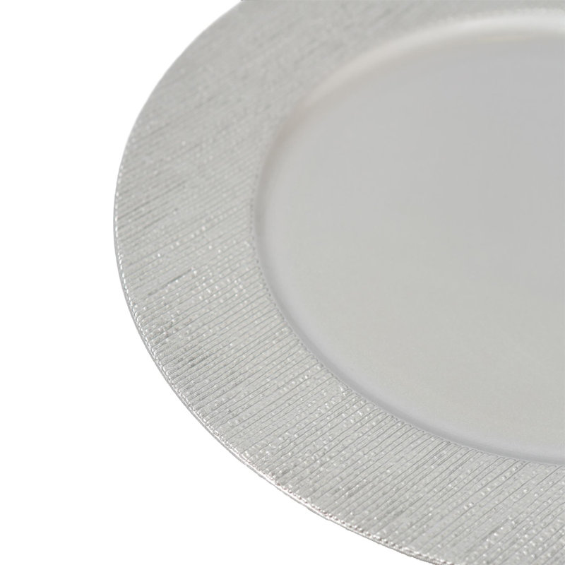 Argon Tableware - Ribbed Melamine Charger Plates with Coasters & Napkin Rings - 18 Piece Set, Silver