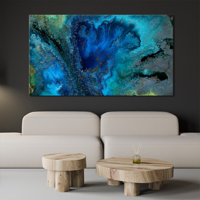 Turquoise Liquid - Wrapped Canvas Art Prints, 31cm H x 51cm W x 2cm D