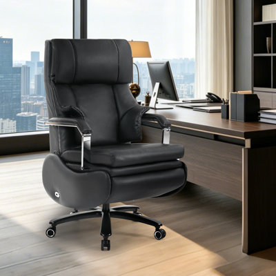 Fauteuil de direction électrique en cuir avec repose-pieds, chaise de bureau inclinable grande et grande de 600 lb, massage 3D et soutien lombaire, chaise d'ordinateur robuste à haut dossier et hauteur réglable