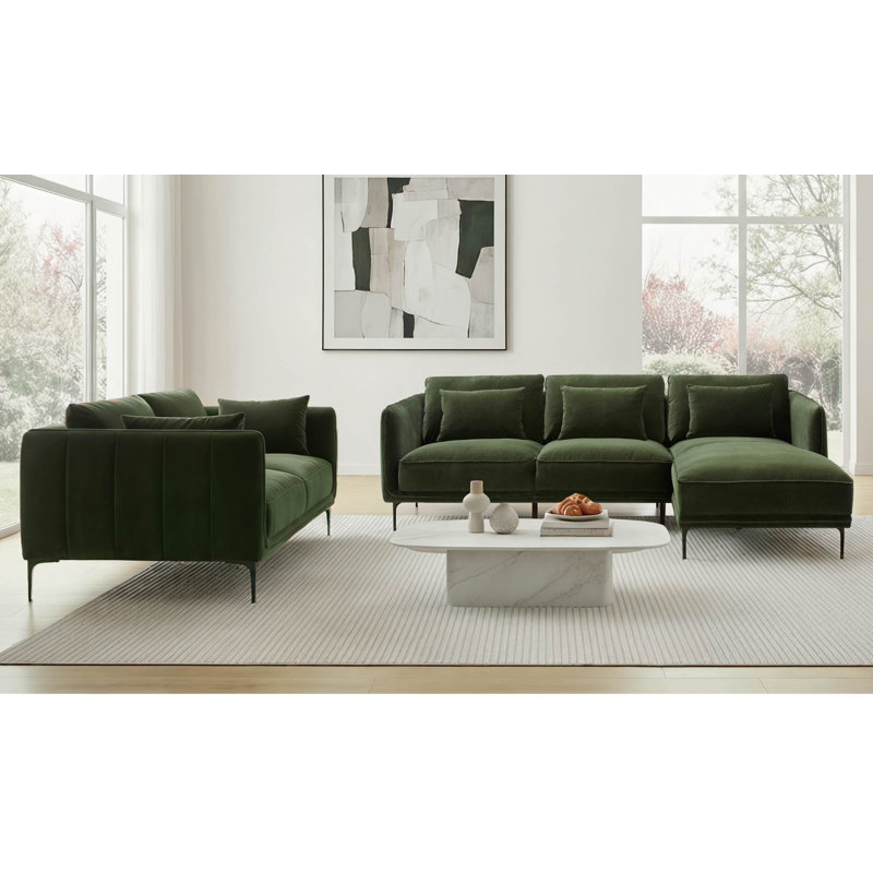 Ensemble de salon rembourré 3 pièces Rae, Orienté à droite, Vert militaire