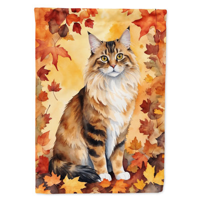 Cat in Fall Leaves House Flag