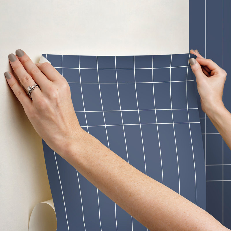 Papier peint quadrillé linéaire, Bleu marine